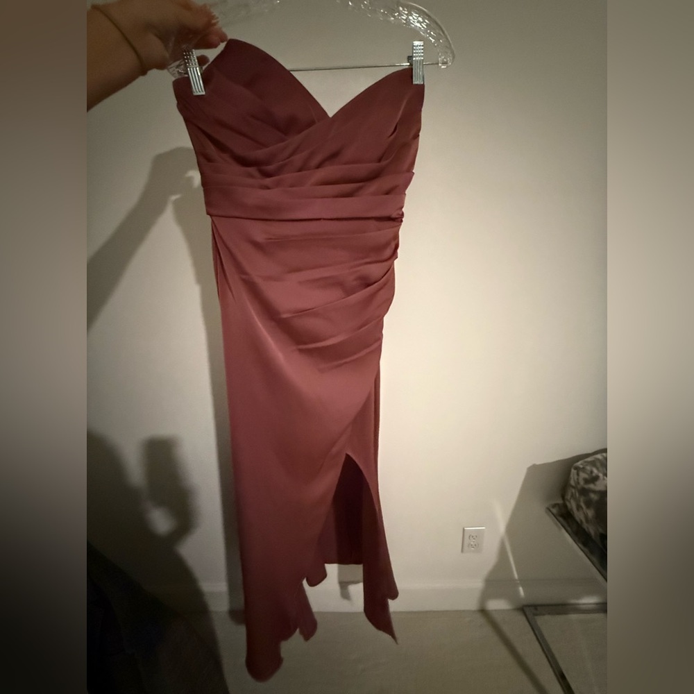 Azazie Strapless Mauve Dress yola stretch dress in amethyst color